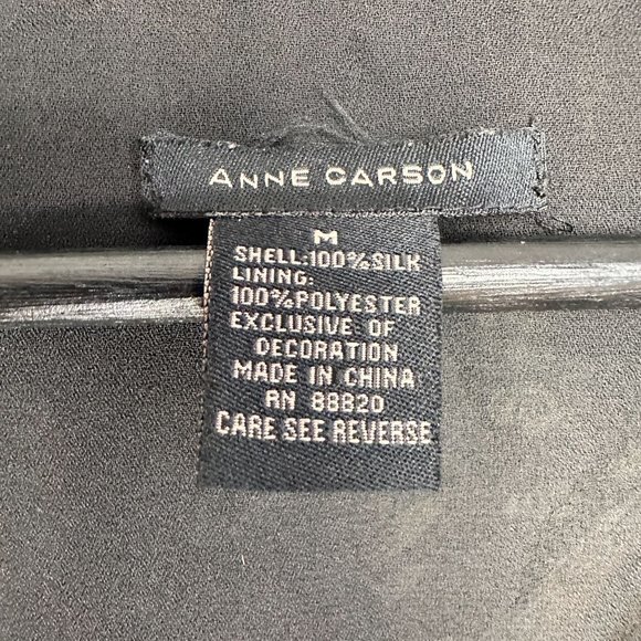 Anne Carson Silk Black Floral Ruffle Sequin Front Tie Sleeveless Blouse M - Picture 8 of 8